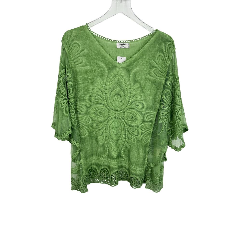 Sapphire blouse womens 2x kaftan butterfly sleeve embroidered crochet lace boho